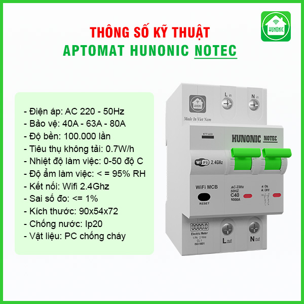 Aptomat Đo Năng Lượng Hunonic Notec 5 kxy thuat