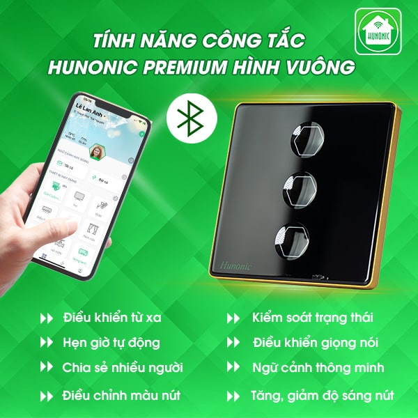 Công Tắc Hunonic Premium Hình Vuông 9 cong tac hunonic premium hinh vuong 12
